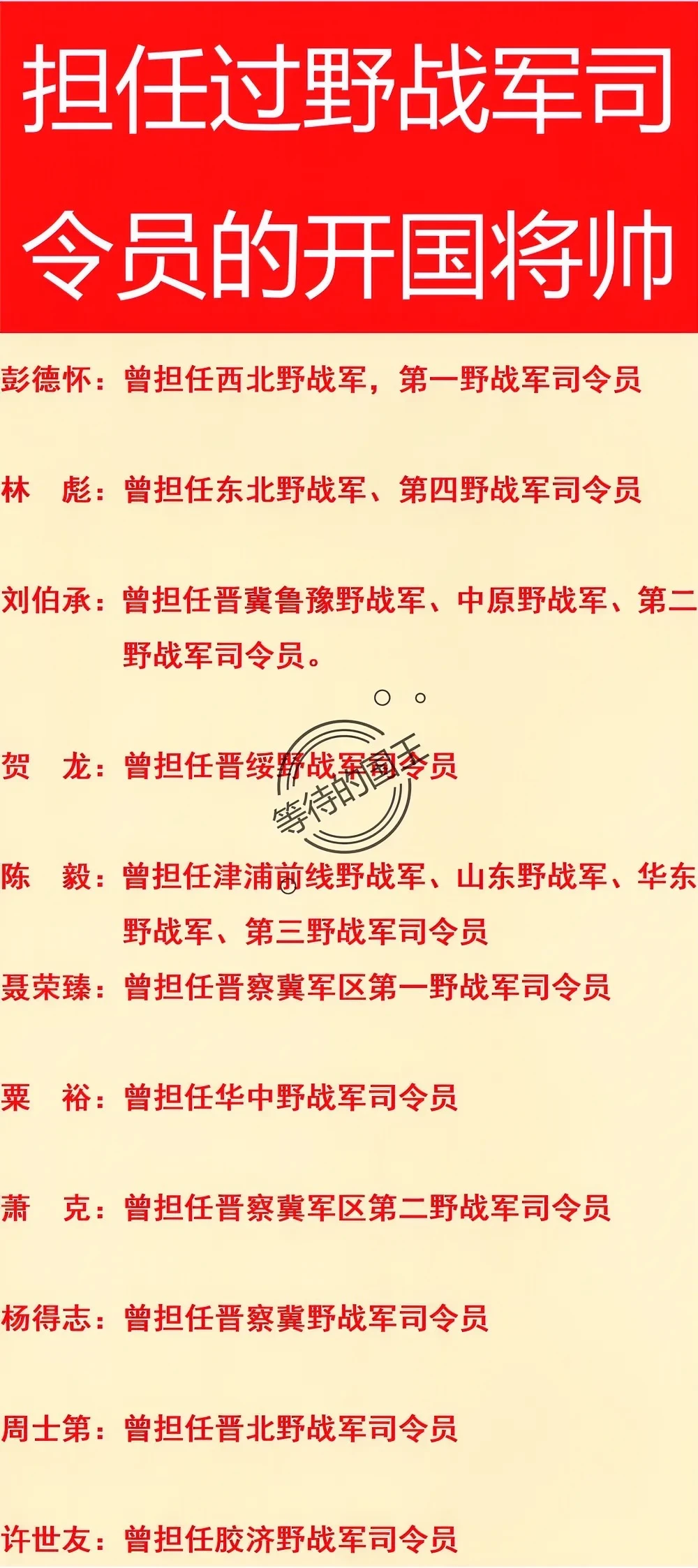 粟裕是唯一一位曾担任过野战军司令员的大将