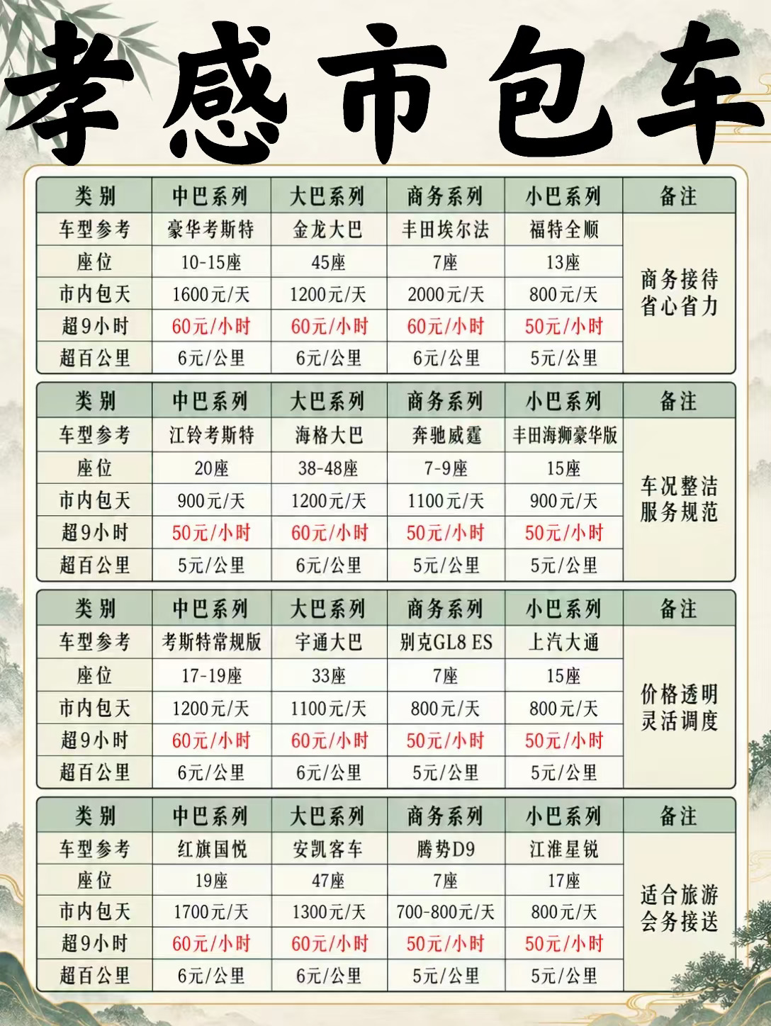 坐标孝感大巴中巴考斯特包车服务
