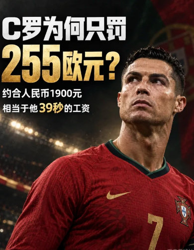 #C罗罚款255欧元怎么算出来的# 2.5个计价单位，255欧元。葡萄牙足协的设计是让青年队小将和C罗用同一把尺子，不会因为赚得多就罚到肉疼，也不会因为赚得少就活不下去。公平写在制度里，但“5分钟工资”和“一周工资”的体感，制度管不了。 ​