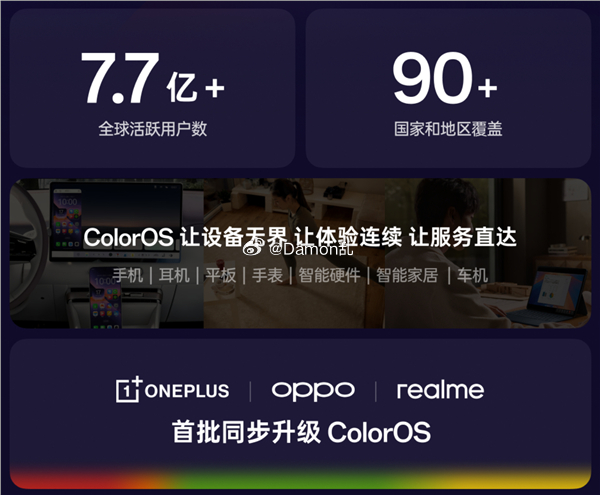 「一加和真我终于不各自为战了：OPPO 把三大品牌塞进同一套 ColorOS 17」
今天 OPPO 在珠海开 ODC，扔出一个挺大的变化：ColorOS 17 发布，OPPO、一加、realme 三大品牌首批同步升级，以后跑同一套系统底层。说白了，一加的 OxygenOS、真我的 Realme UI 这次算是彻底收编了——从前各搞各的，现在三兄 ​