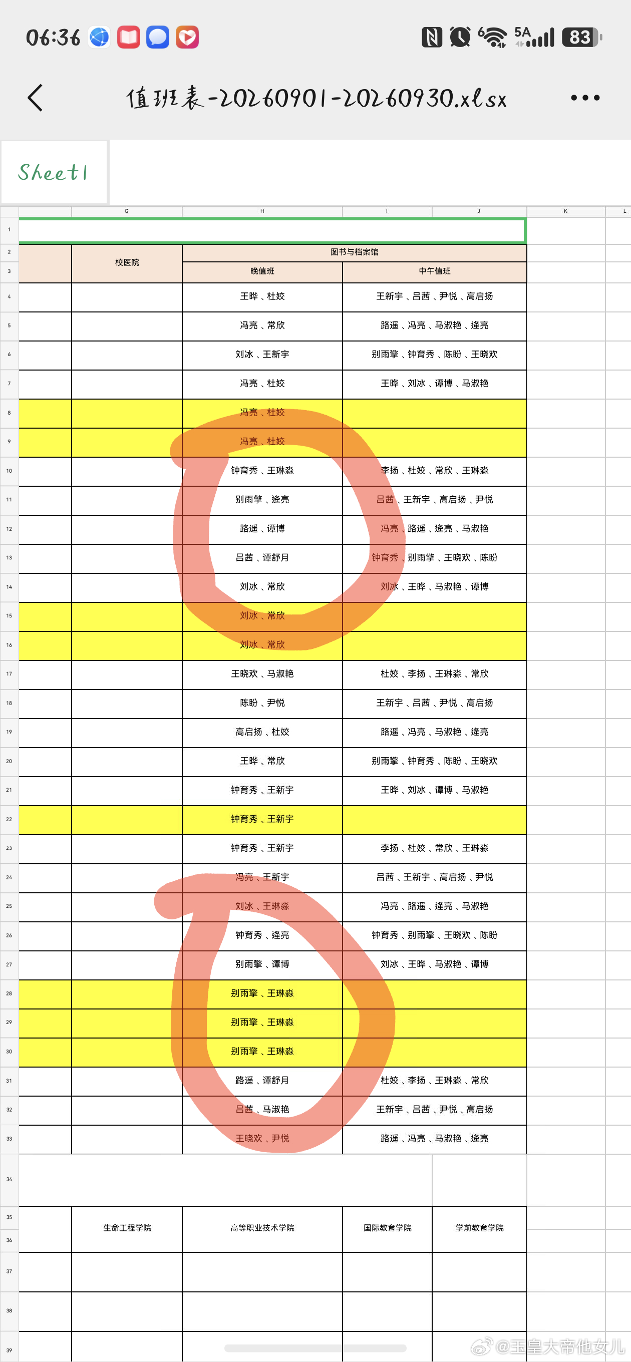 王3岁！
我的眼睛里容不下沙子。
这是值班表，
中秋节！
你新提拔的办公室主任！
为了不得罪给你修车的闺女！给我安排在中秋节是吧？！
安排没问题。
我也认！
可这是正常排班表的顺序吗？！
熊人也得有个度吧！
上次我坐你电梯。
你新提拔起来的图书馆主任就说:
啊！我来10年我都没3岁你电梯卡。
然后 ​