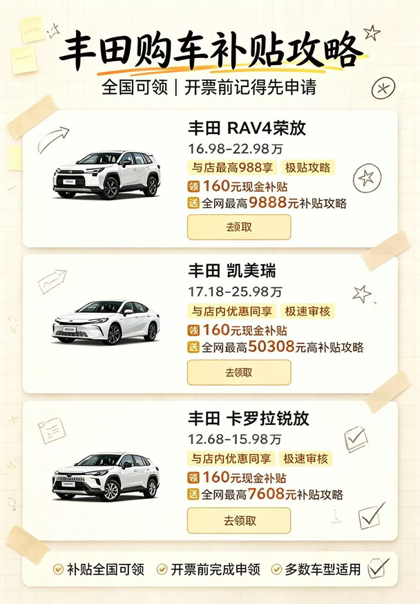 十月黄金购车季！丰田这波补贴一定要薅到！