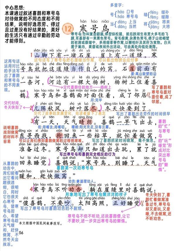 二上语文第12课《寒号鸟》详细笔记