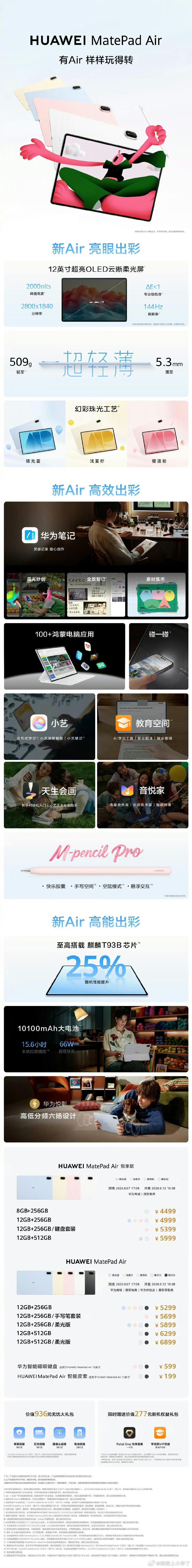 #全新一代华为MatePadAir正式发布# 比起华而不实的宣传标签，用户更需要一台可以踏踏实实干活的平板。守住便携本身的优势，打破环境带来的使用局限，学习办公两不误，闲暇还可以尽情释放自身的创意灵感#超亮OLED云晰柔光屏到底有多强# ​
