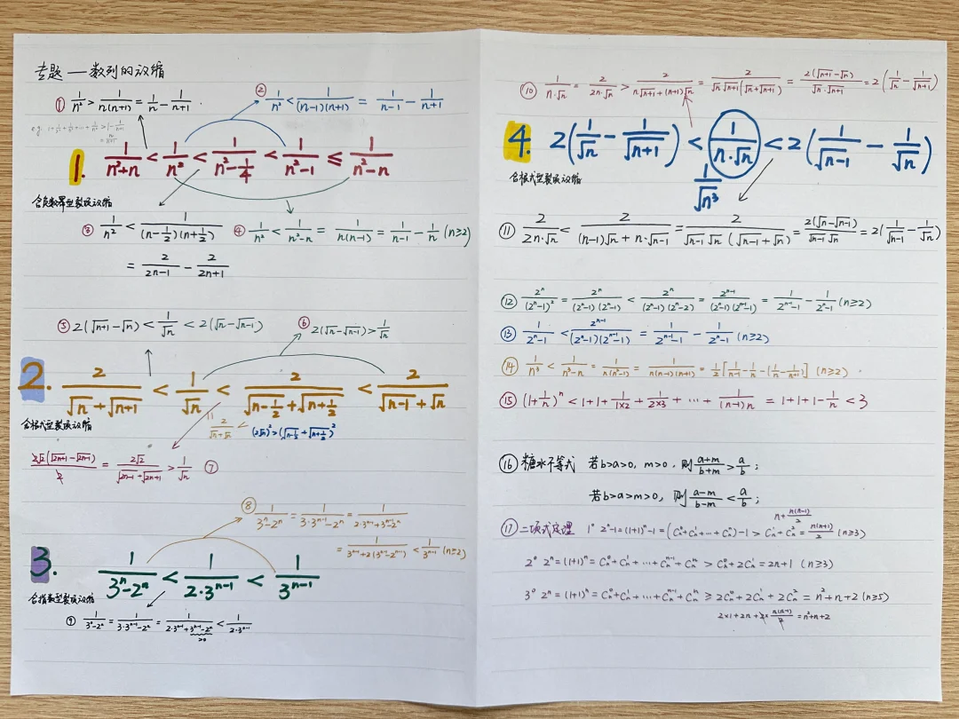 彩色笔记上新，专题——数列的放缩