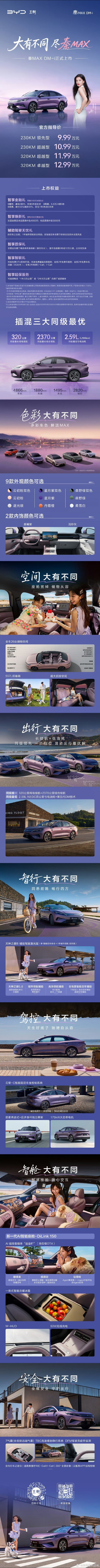 #比亚迪秦MAX上市9.99万起# 比亚迪秦MAX重磅登场，10万级B级新能源轿车太有吸引力。插混与纯电双动力可选，我最期待它的大空间，日常通勤和周末自驾出游都能很好兼顾。 ​