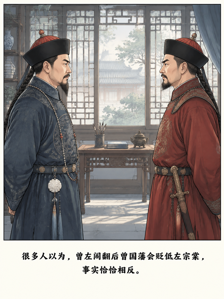 曾左闹翻到断交，书信烧了朝堂互呛，曾国藩却把西征的救命粮草，全砸给了左宗棠。

两个私怨攥紧的人，他没让私人恩怨绊着国事。

天下能扛事的他只认左宗棠，西北要收复，除了左季高没人顶得上。

私仇归私仇，国事归国事，这俩晚清大佬的操作，到底藏着啥格局？