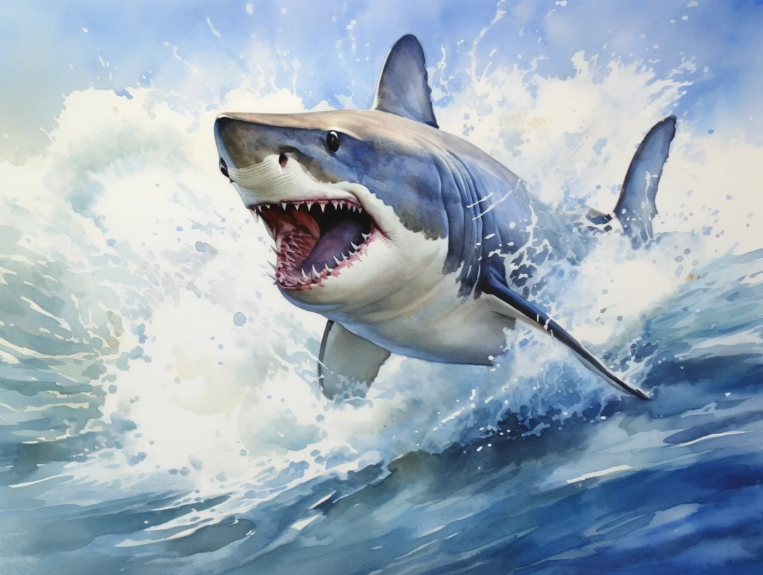 AI水彩：🦈鲨鱼