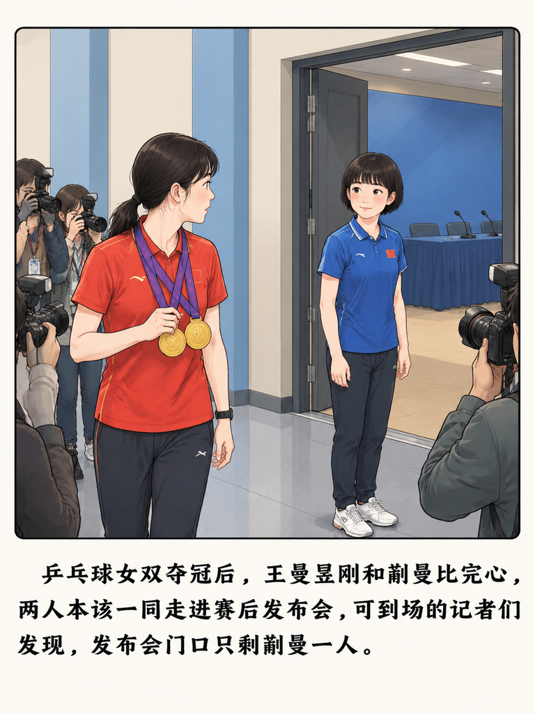王曼昱和蒯曼刚捧起冠军奖杯，发布会现场却只有蒯曼孤零零坐着？

没人会想到，鳗鱼居然提前离场既不是闹脾气也不是闹乌龙，反倒藏着两个让人动容的理由？

但更抓人的是，留到最后的蒯曼，聊起比赛时的那股硬气，愣是把夺冠后的采访，聊得比领奖本身还让人上头？