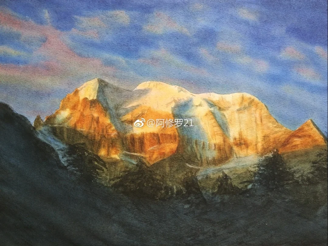 水彩。稻城亚丁仙乃日。