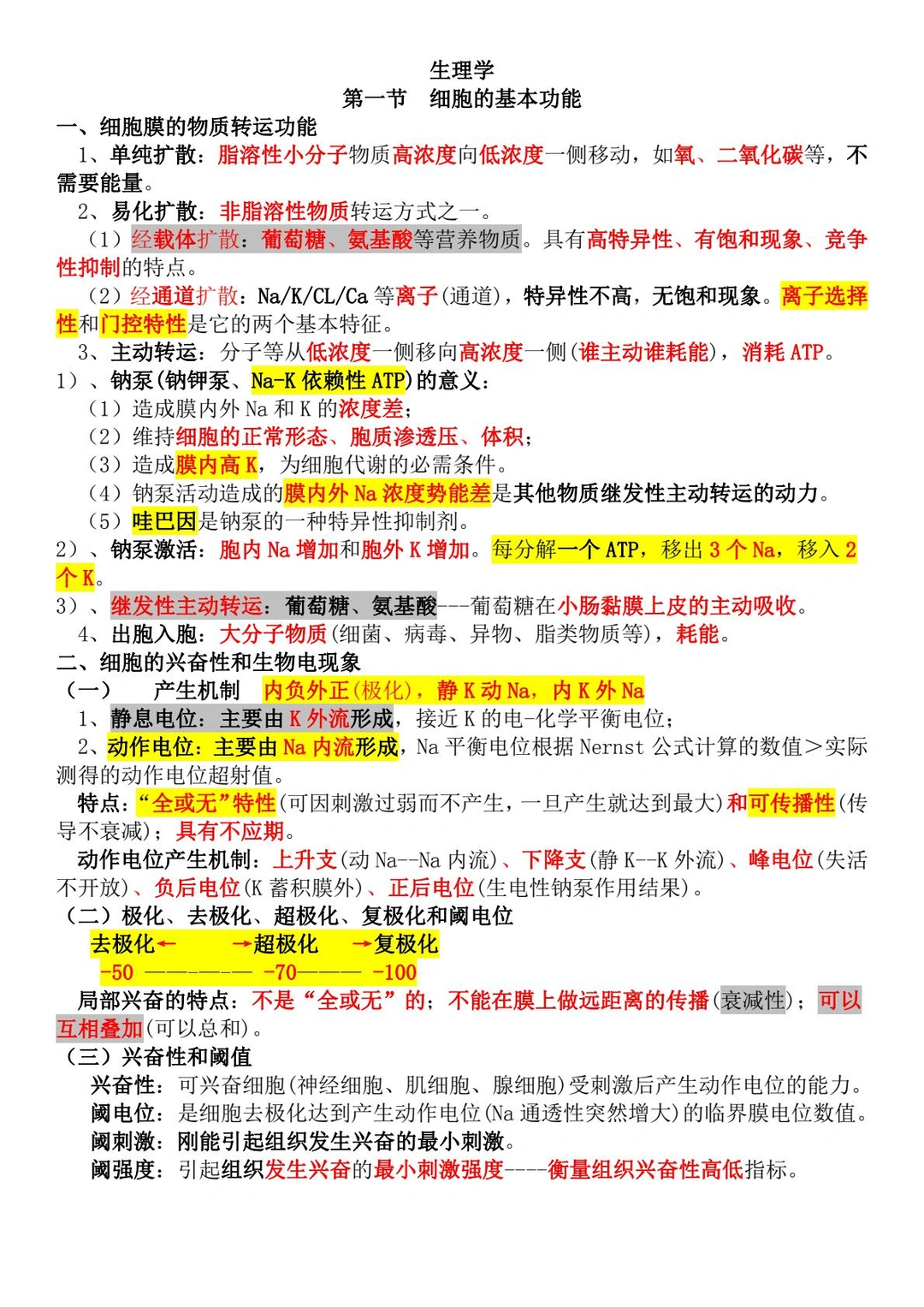 考试总结——生理学笔记🔥