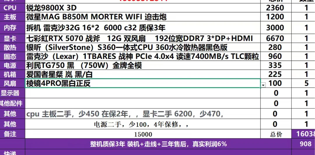 1.5W下来的98X3D+5070方案