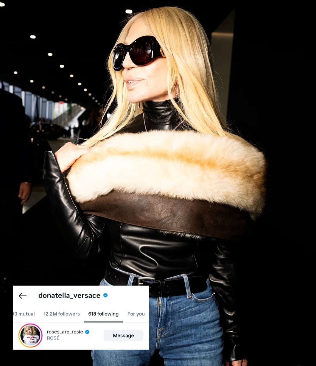 #ROSÉ[超话]#✨️#朴彩英周边中转站# 
【朴彩英消息】
260930 Donatella Versace更新与合照并开始关注彩英 ​