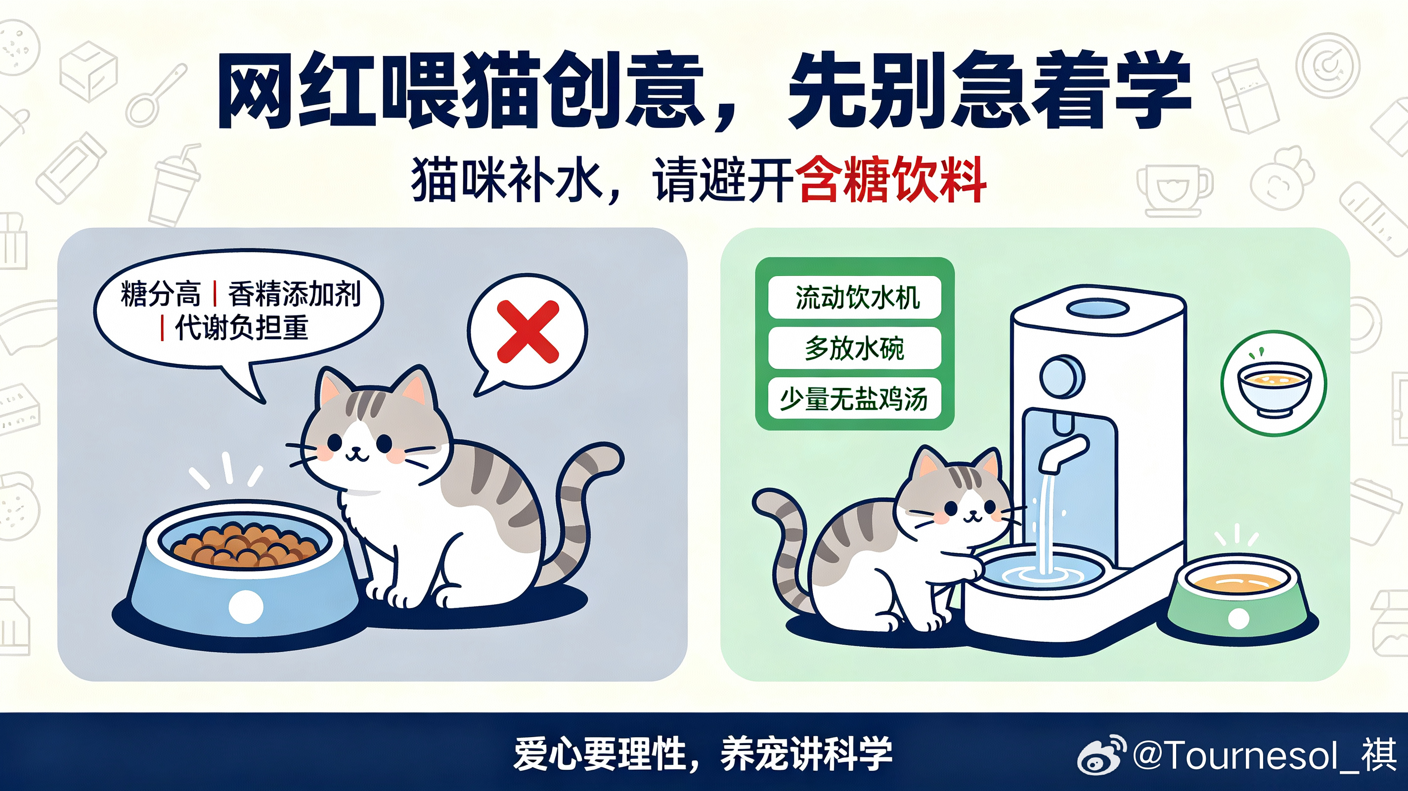 #女子脉动喂猫创意走红# 

看着猫咪大口干饭的样子确实治愈，但用脉动拌猫粮这操作属实是“天才般的误区”。

很多铲屎官为了骗水绞尽脑汁，觉得加点甜味饮料猫咪就爱喝了。这种初衷虽好，却忽略了猫咪的生理构造。普通脉动含糖量高，还有各种香精添加剂，猫咪的小身板代谢起来负担极重。长期这么喂， ​