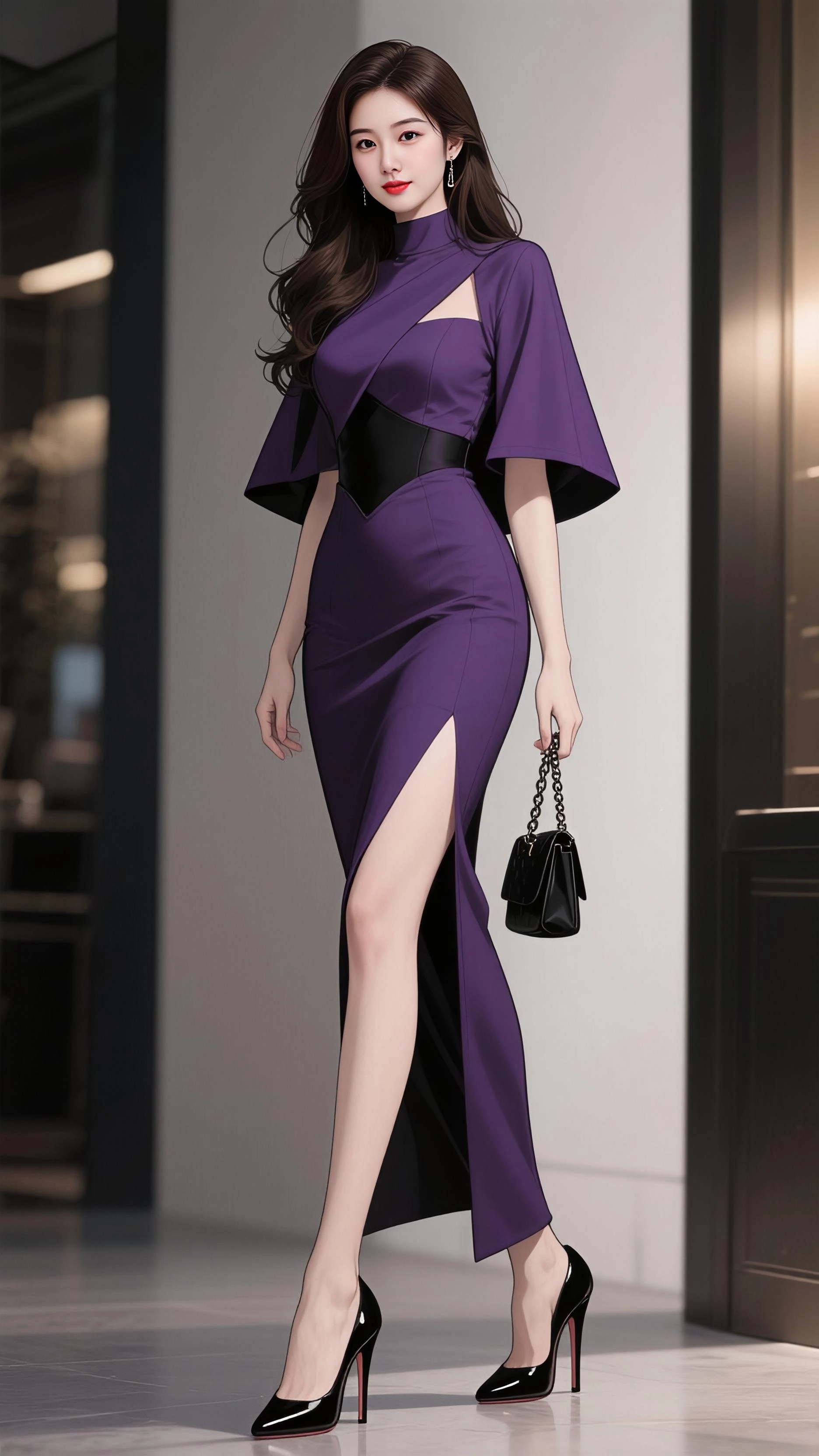 半真实，立体仿真人，仿真皮肤，OC质感，超清画质32K，黑色线条厚涂...