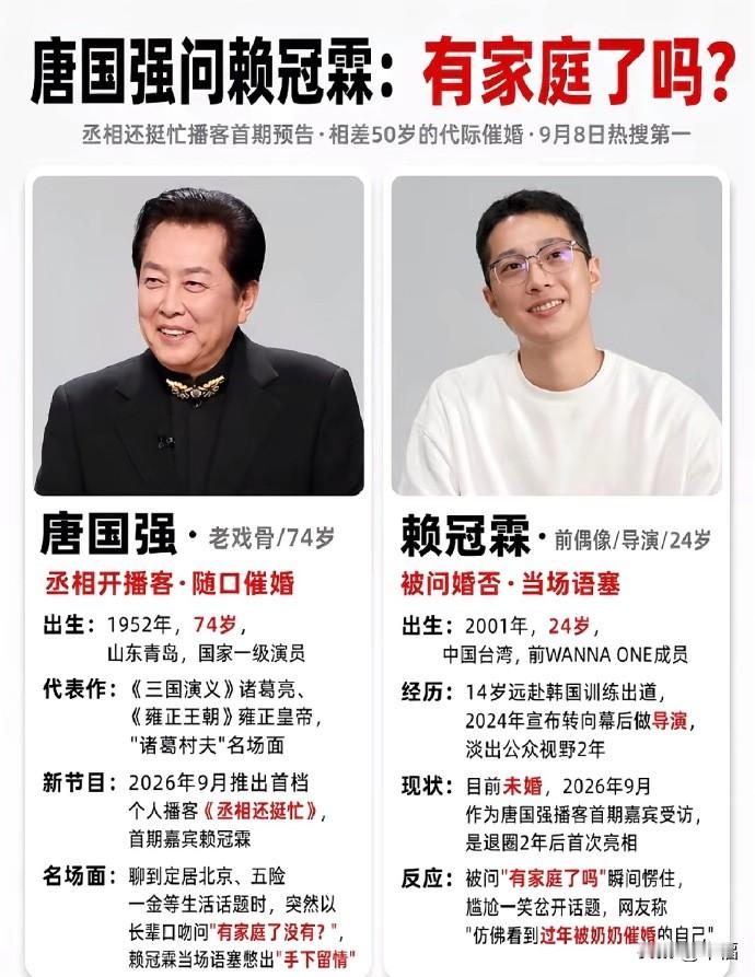 远方传来故人消息，赖冠霖做客播客引热议，网友猜测疑似成家
 
赖冠霖疑似结婚了 曝赖冠霖结婚了
许久不见的赖冠霖，以唐国强新播客首期嘉宾的身份重回大众视线，一段简短预告流出后，赖冠霖疑似结婚了 迅速登上热搜，勾起很多人的青春回忆。
 
很多人对他最初的印象，停留在《初恋那件小事》里干净少