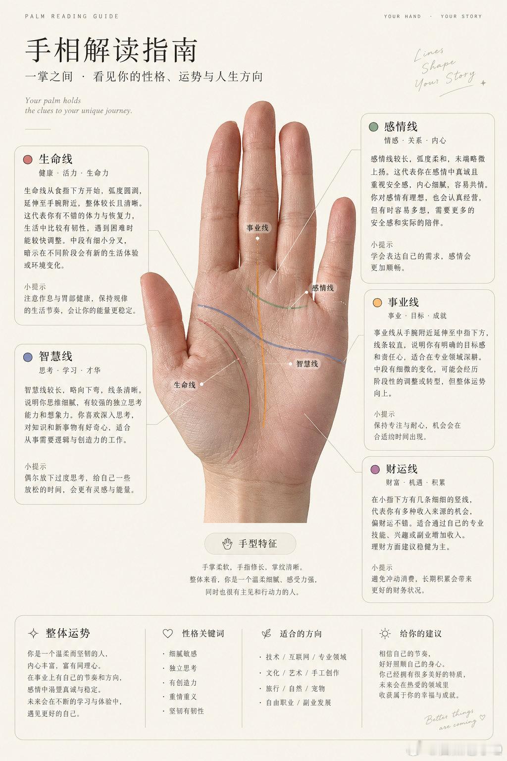 ChatGPT 给我看的手相，我觉得挺准[嘻嘻] ​