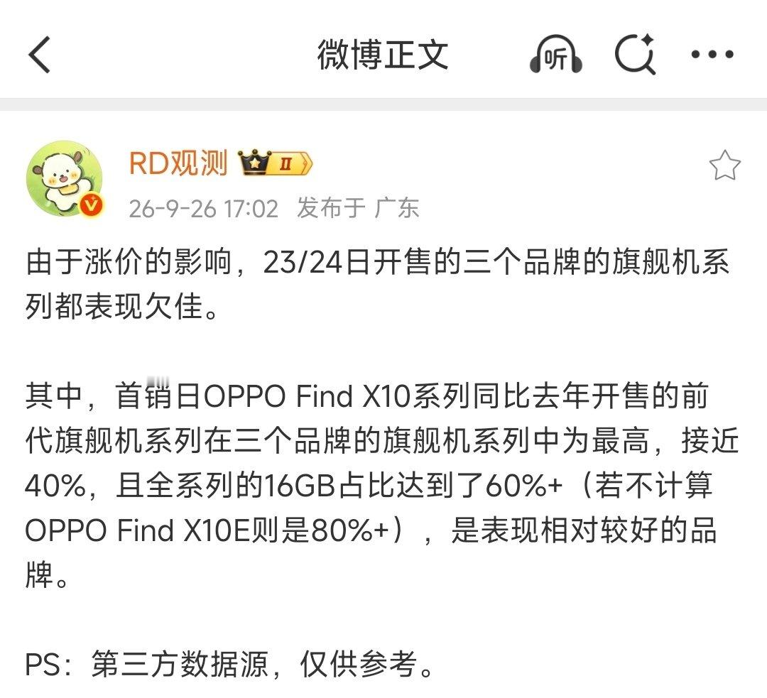 OPPO Find X10系列 首销日销量情况也出来了！

同比上代全系列约40% 
全系列16GB占60%+
不计算X10E则80%+
三个品牌占比最高
....

毕竟今年绿厂诚意最足，价格说明一切[卡皮巴拉] ​