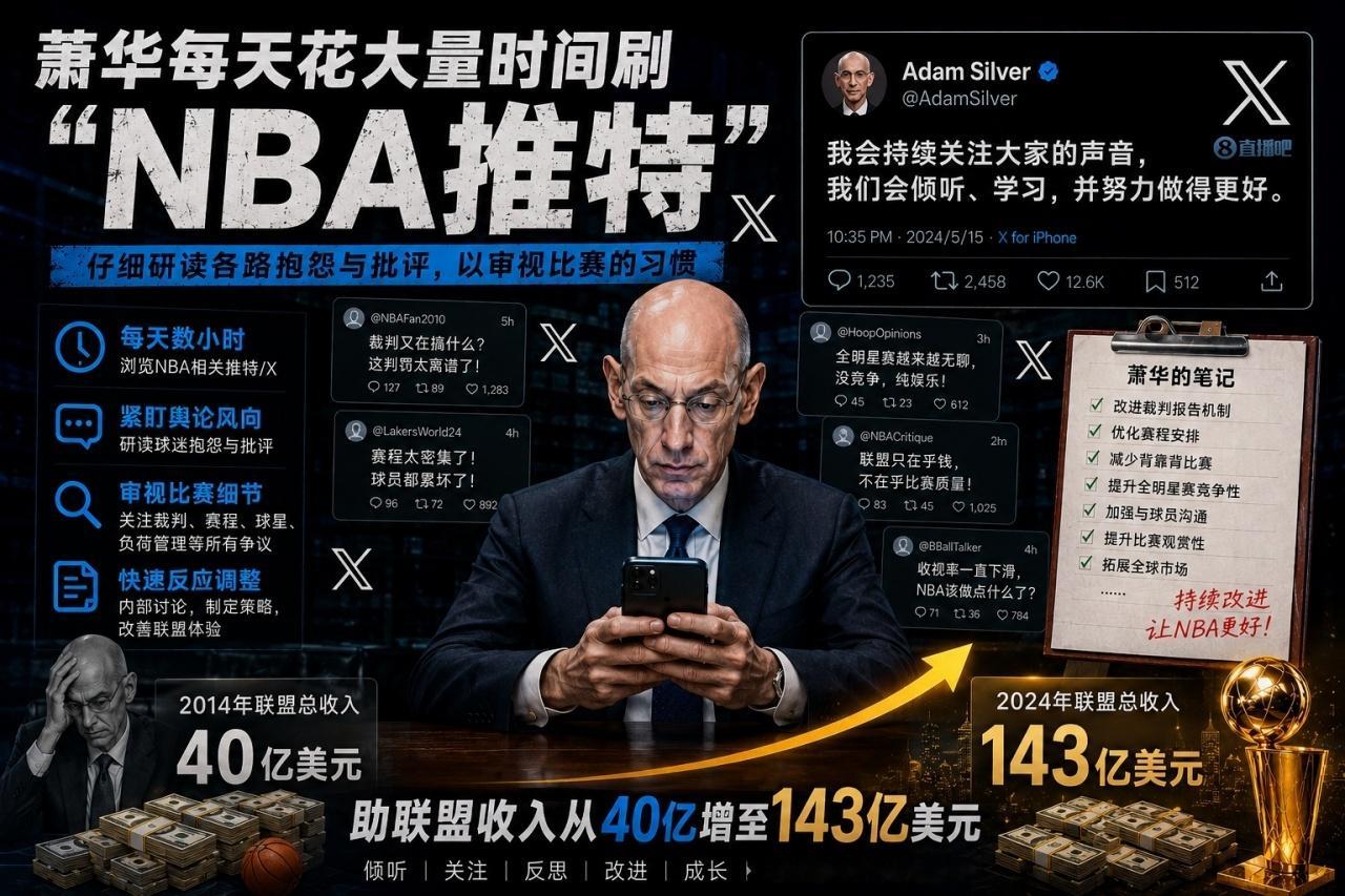 知名杂志：萧华每日花大量时间刷NBA相关推特 仔细研读各路批评 ​​​