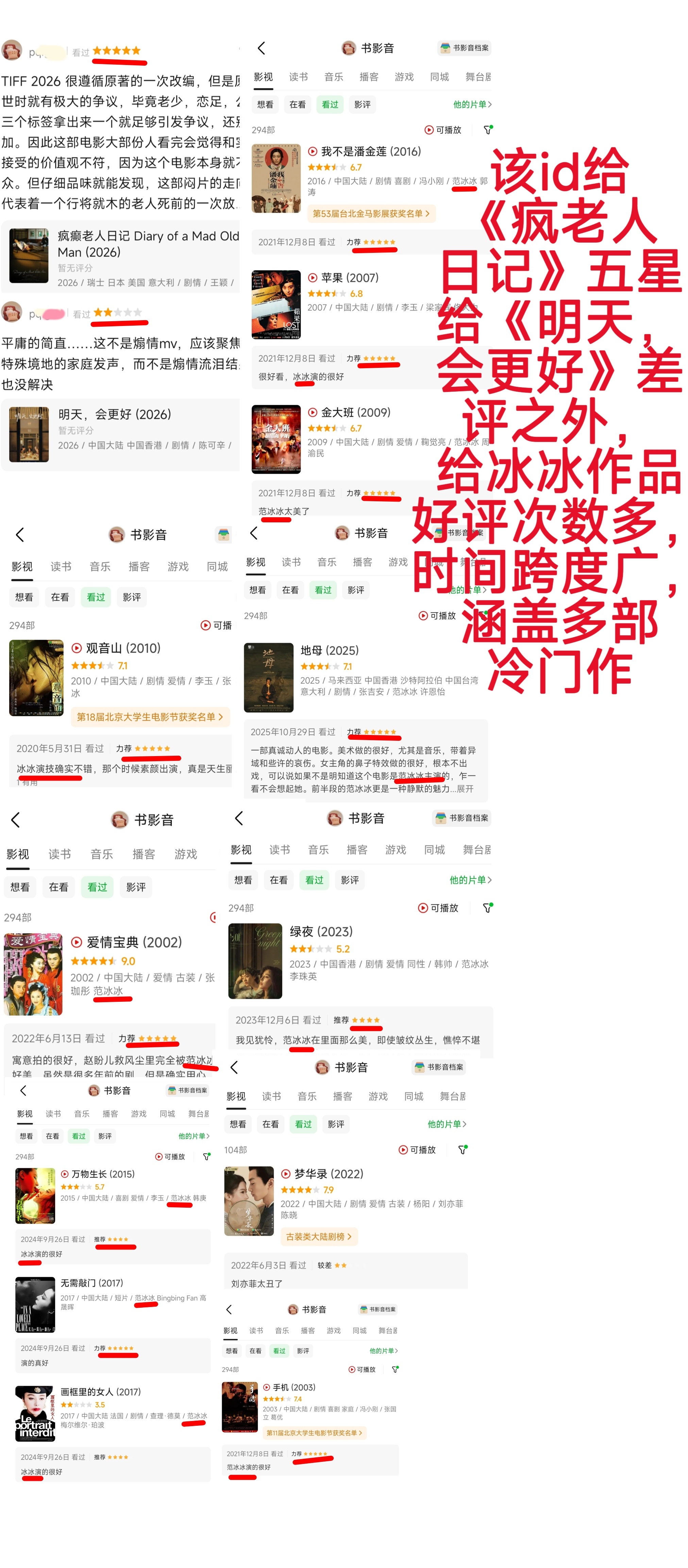 #周迅[超话]# 
看到贵方有促进双方粉丝理解克制的表态，我们很赞同。但理解应该建立在尊重事实的基础上。只有了解全面事实，才有可能达成共识。

1️⃣ 贵方说的某位“迅迷”，从小某书到豆瓣都是同一位，这位网友有多部本届tiff观影记录，大概率为多伦多真实观影观众。她给周迅多部作品打过差评，给赵 ​