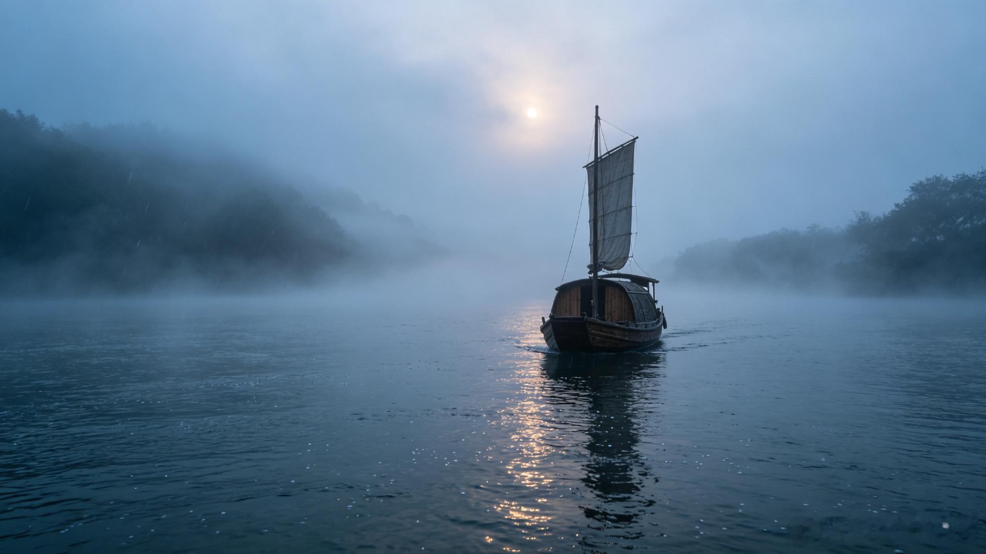 五绝 暮河泛舟  作者 钱关平 雨歇暮烟笼， 河流望未穷。 轻舟穿浅雾...