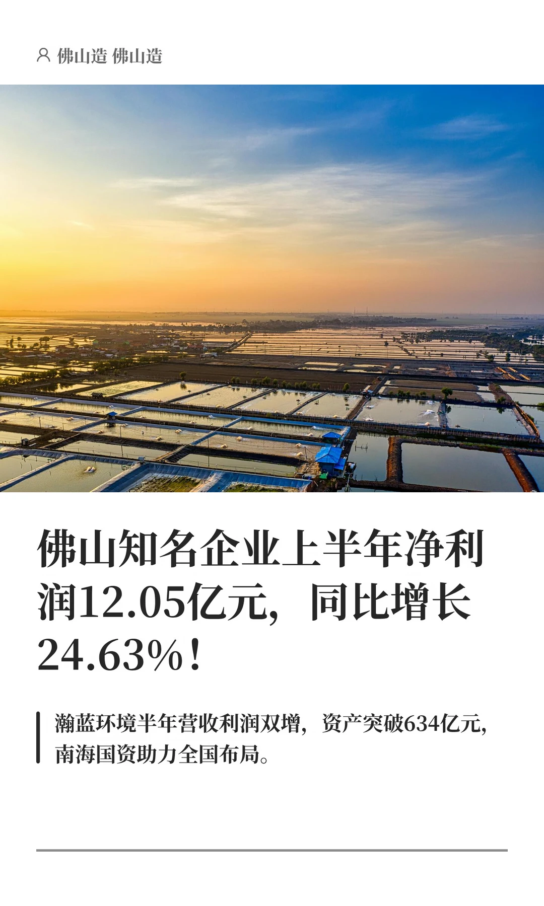 佛山南海国资控股一企业上半年净利12.05亿
