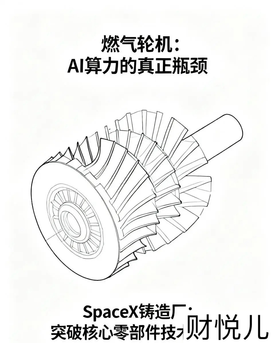 马斯克突然杀进燃气轮机！AI算力的真正瓶颈，根本不是芯片

马斯克又干了一件让全行业后背发凉的事。

科技媒体The Information爆料：SpaceX正在德克萨斯州巴斯特罗普建一座铸造厂，专门啃燃气轮机里最难啃的骨头——大型叶片和导叶。这玩意儿是全球燃气轮机供应链中技术壁垒最高、产能最稀缺的核心零 ​