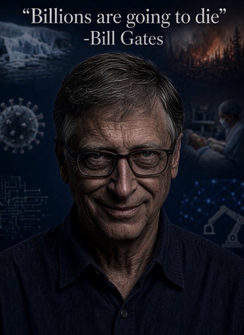 邪恶反派比尔·盖茨在过去的最后20年里一直告诉我们的世界，我们都将死于“气候变化”、“流行病”，而现在呢？人工智能……而他的解决方案总是更多的他的“干预”……

Evil Villain Bill Gates has spent the LAST 2 DECADES telling our world that we're all going to die from ‘Climate Change’, ​