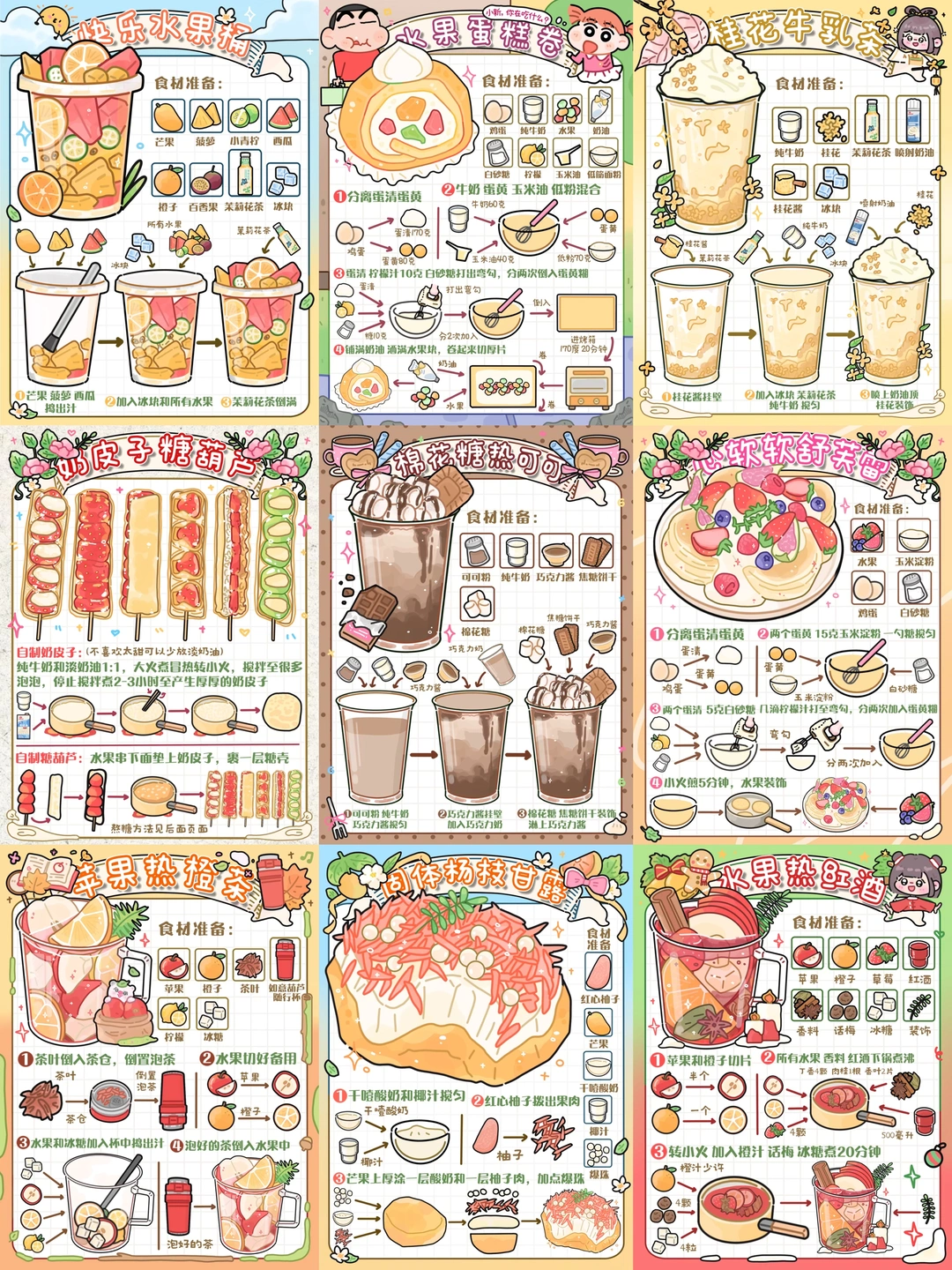 手绘食谱🍰｜甜品九宫格❄️配方图鉴🍹超详细