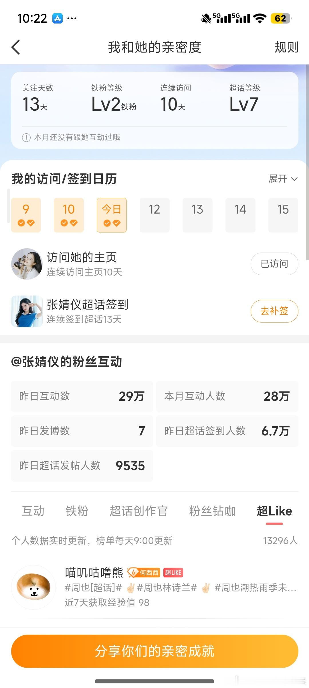 张婧仪超like8.11补卡 ​